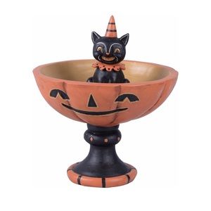 Johanna Parker Black Cat and Pumpkin Halloween Candy Dish Bowl
